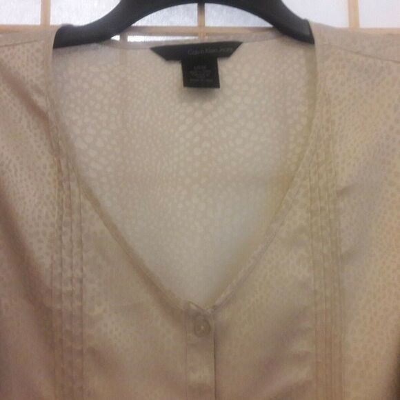 Calvin Klein Beige Animal Print Button Blouse Top - Picture 4 of 6